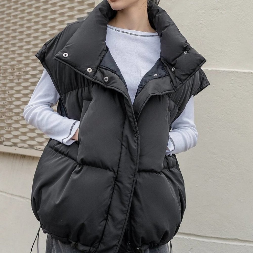 Zip up Drawstring Hem Puffer vest Coat Comfy winter - Picture 3 of 10
